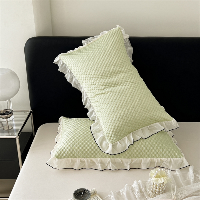 91家纺网 家纺一手货源 找家纺 圣比熊 2026新款A类凉感冰豆豆凉席花边枕套宿舍一只装枕头套一对枕芯套 凉豆豆-清澈绿