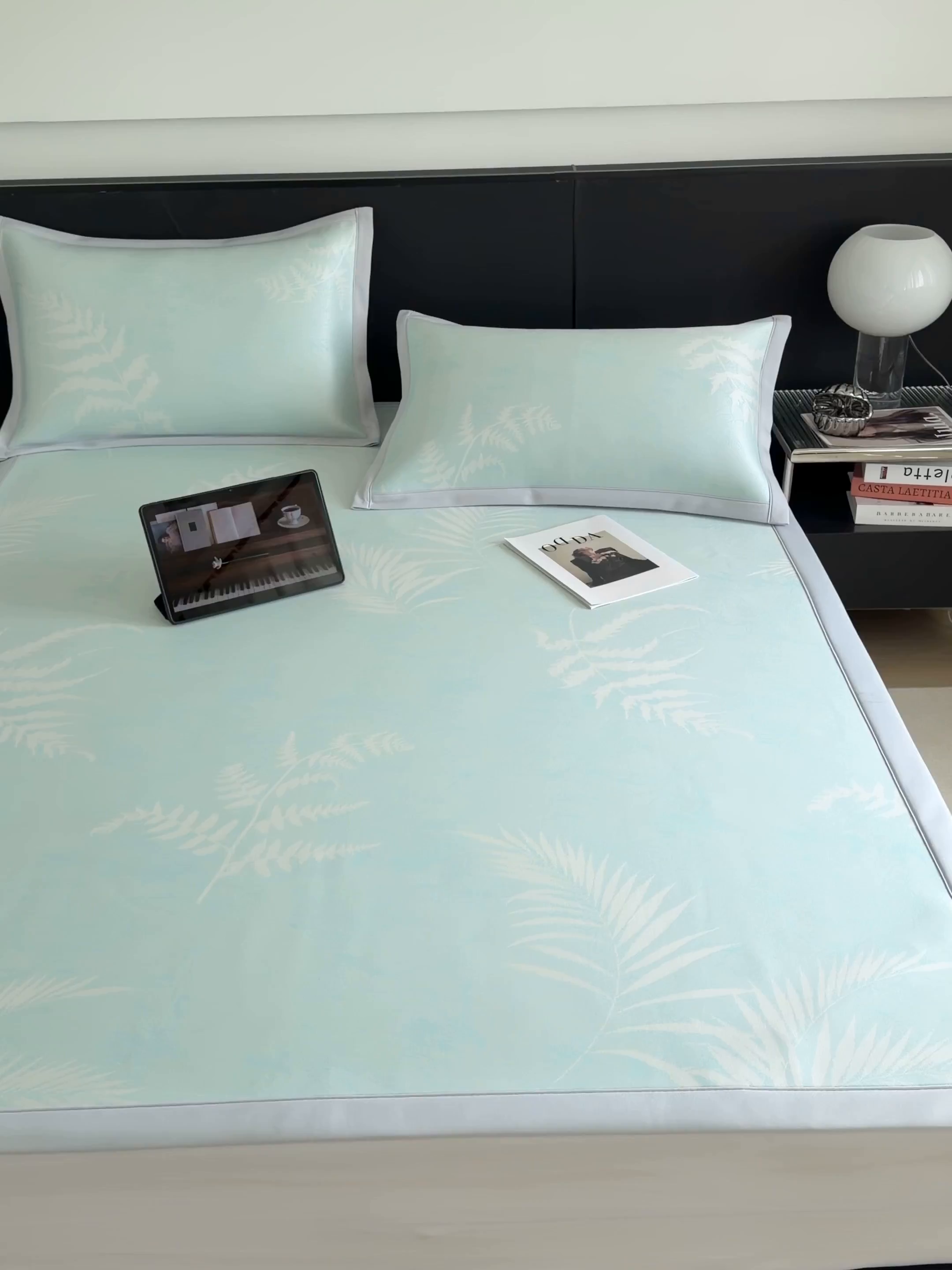 91家纺网 家纺一手货源 找家纺 倾慕家纺 2026新款PE50提花凉感冰丝凉席 叶繁绿