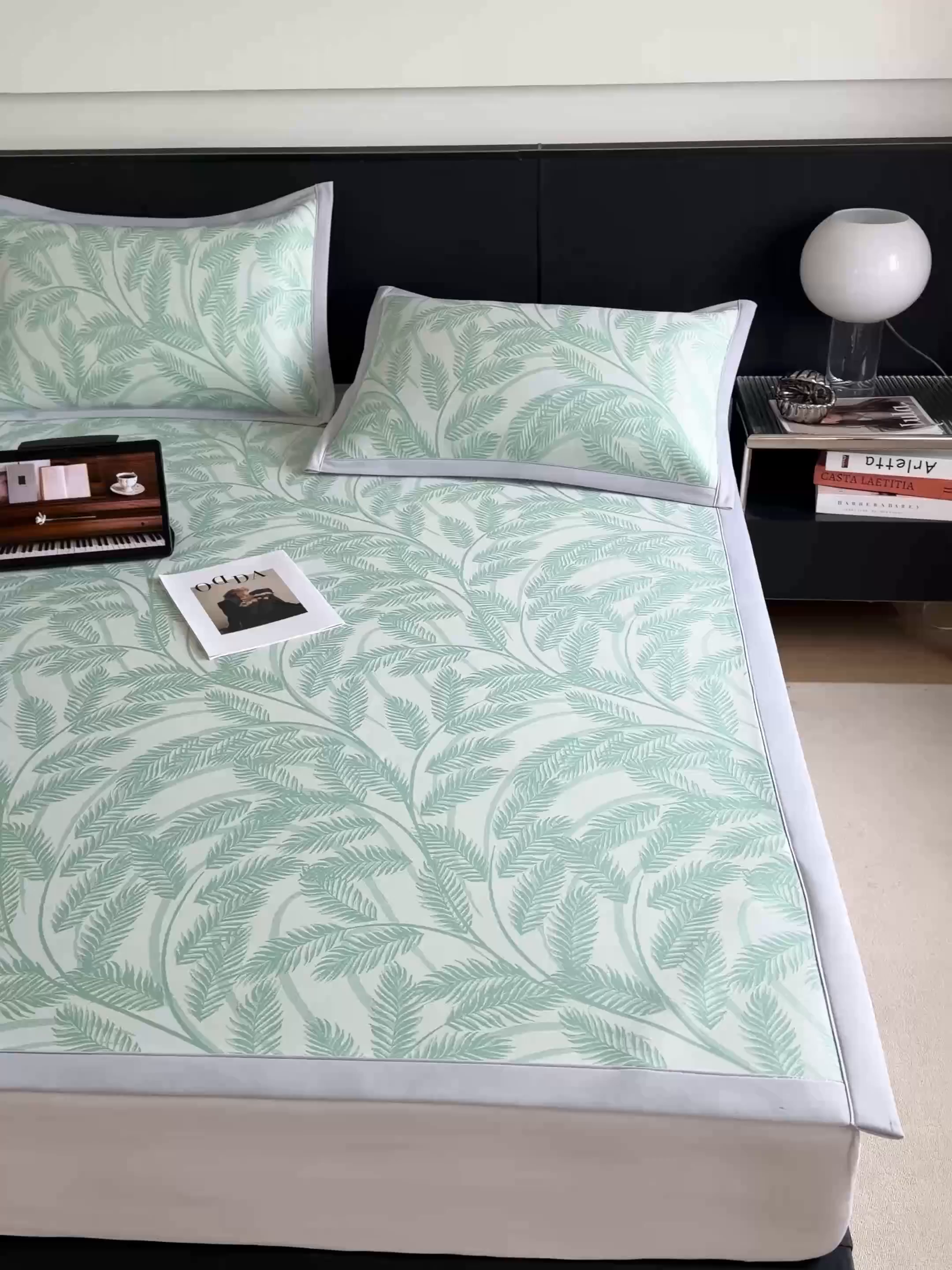 91家纺网 家纺一手货源 找家纺 倾慕家纺 2026新款PE50提花凉感冰丝凉席 针叶绿