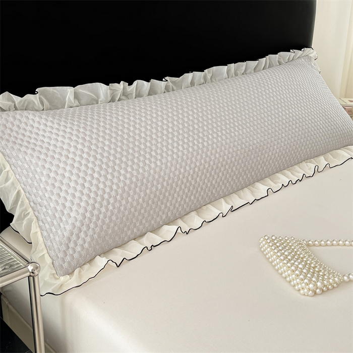 91家纺网 家纺一手货源 找家纺 （总）圣比熊 2026新款A类凉感冰豆豆凉席花边冰丝枕套情侣双人1.8m枕头套加长枕芯套