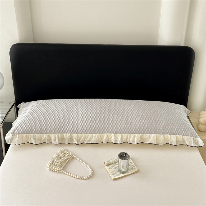 91家纺网 家纺一手货源 找家纺 圣比熊 2026新款A类凉感冰豆豆凉席花边冰丝枕套情侣双人1.8m枕头套加长枕芯套 凉豆豆-海盐灰