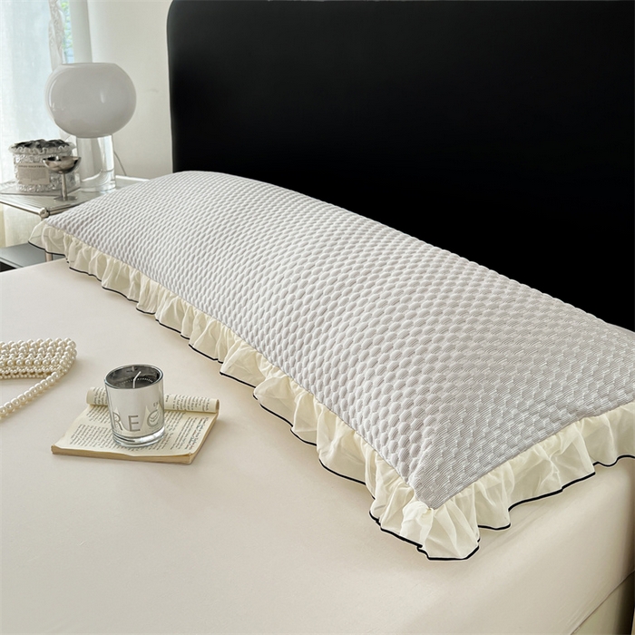 91家纺网 家纺一手货源 找家纺 圣比熊 2026新款A类凉感冰豆豆凉席花边冰丝枕套情侣双人1.8m枕头套加长枕芯套 凉豆豆-海盐灰