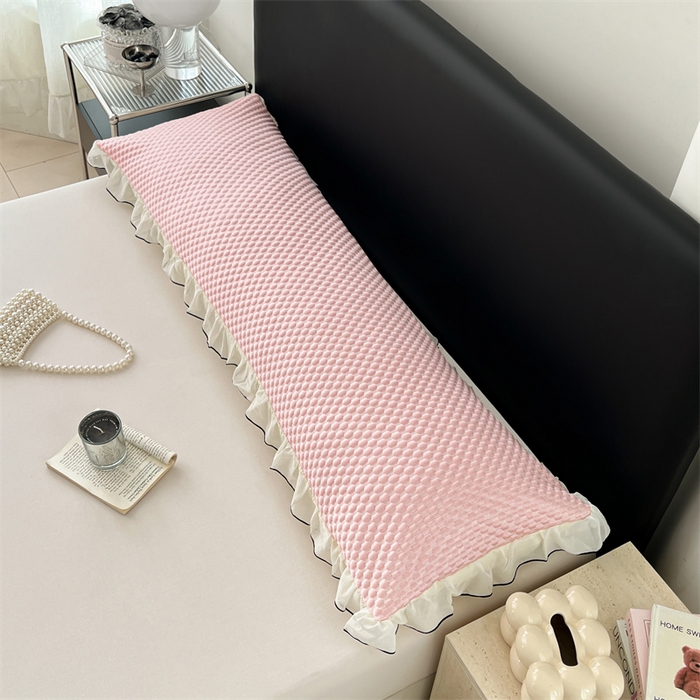 91家纺网 家纺一手货源 找家纺 圣比熊 2026新款A类凉感冰豆豆凉席花边冰丝枕套情侣双人1.8m枕头套加长枕芯套 凉豆豆-仙气粉