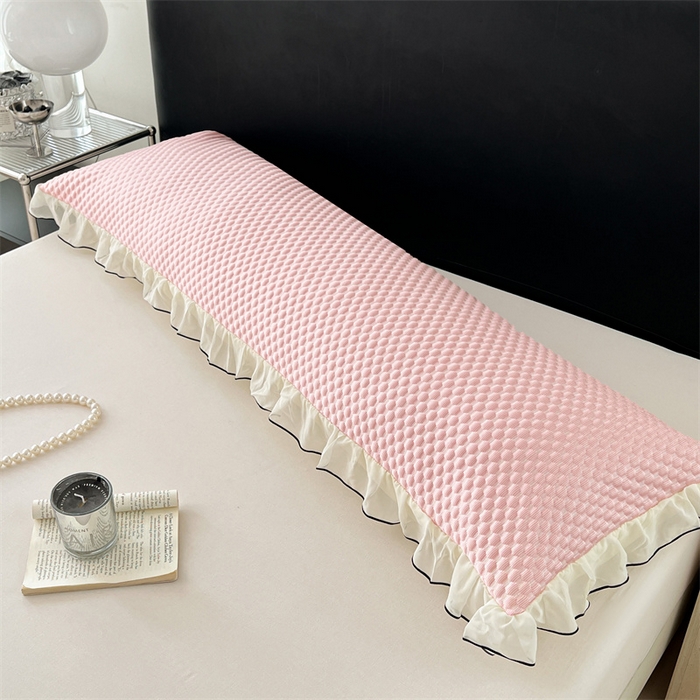 91家纺网 家纺一手货源 找家纺 圣比熊 2026新款A类凉感冰豆豆凉席花边冰丝枕套情侣双人1.8m枕头套加长枕芯套 凉豆豆-仙气粉