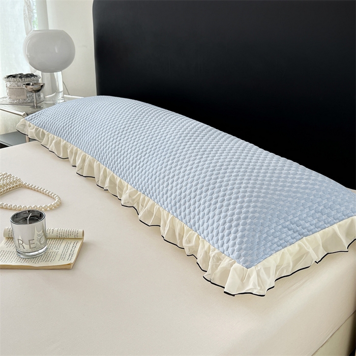 91家纺网 家纺一手货源 找家纺 圣比熊 2026新款A类凉感冰豆豆凉席花边冰丝枕套情侣双人1.8m枕头套加长枕芯套 凉豆豆-宝石蓝