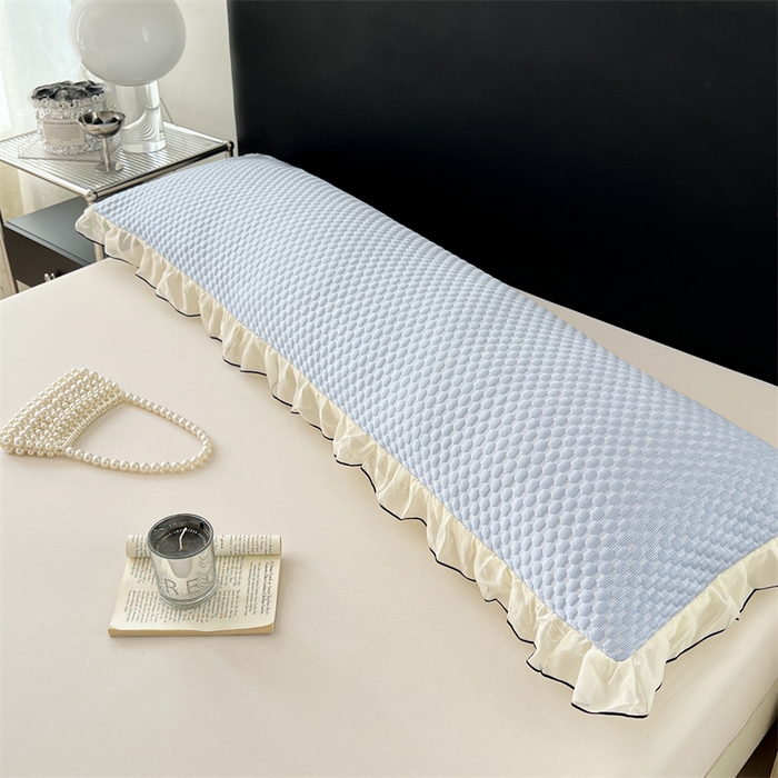 91家纺网 家纺一手货源 找家纺 圣比熊 2026新款A类凉感冰豆豆凉席花边冰丝枕套情侣双人1.8m枕头套加长枕芯套 凉豆豆-宝石蓝