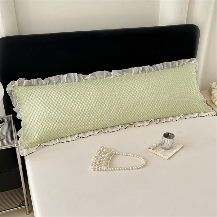 91家纺网 家纺一手货源 找家纺 圣比熊 2026新款A类凉感冰豆豆凉席花边冰丝枕套情侣双人1.8m枕头套加长枕芯套 凉豆豆-清澈绿