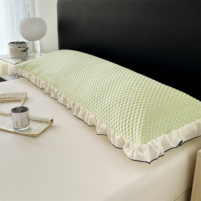 91家纺网 家纺一手货源 找家纺 圣比熊 2026新款A类凉感冰豆豆凉席花边冰丝枕套情侣双人1.8m枕头套加长枕芯套 凉豆豆-清澈绿