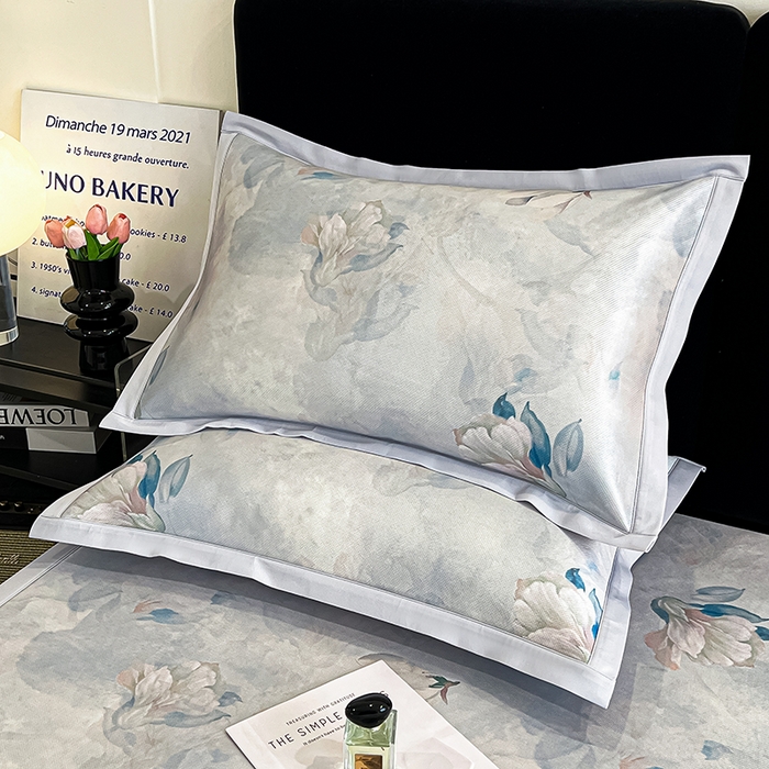 91家纺网 家纺一手货源 找家纺 倾慕家纺 2026新款A类数码印花冰泉丝凉席 玉兰雅韵蓝