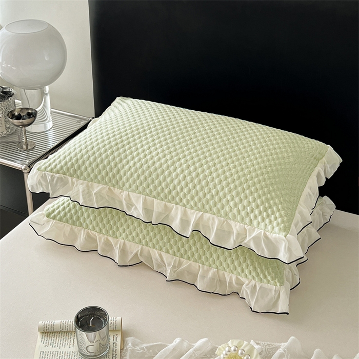 91家纺网 家纺一手货源 找家纺 梦舒羽 2026新款A类凉感冰豆豆凉席花边枕套宿舍一只装枕头套一对枕芯套 凉豆豆-清澈绿