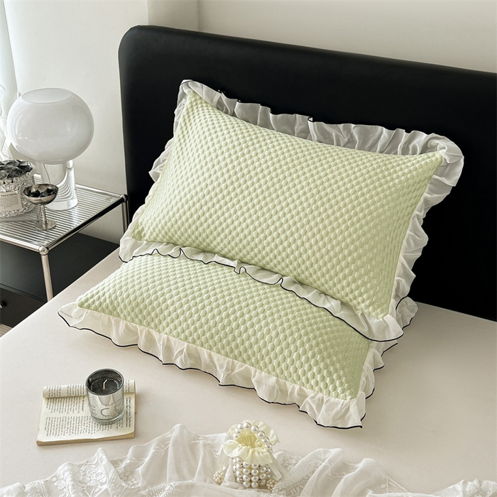 91家纺网 家纺一手货源 找家纺 梦舒羽 2026新款A类凉感冰豆豆凉席花边枕套宿舍一只装枕头套一对枕芯套 凉豆豆-清澈绿