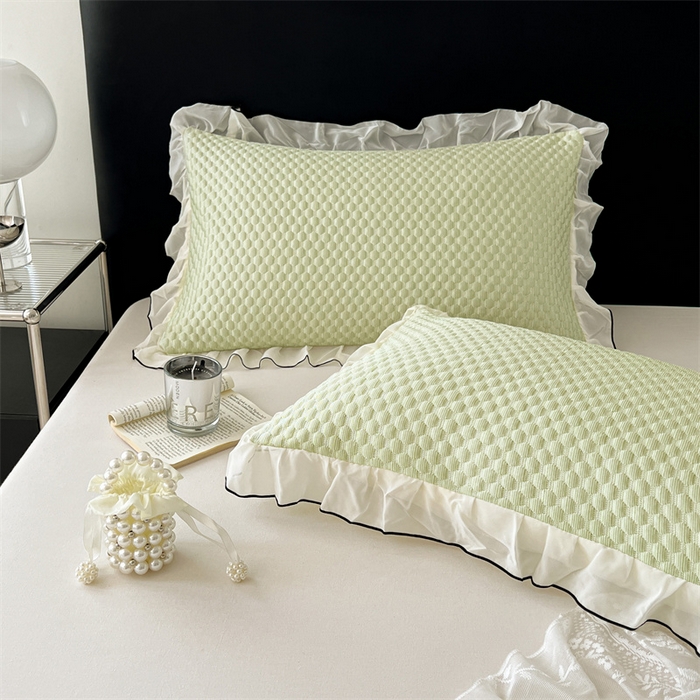 91家纺网 家纺一手货源 找家纺 梦舒羽 2026新款A类凉感冰豆豆凉席花边枕套宿舍一只装枕头套一对枕芯套 凉豆豆-清澈绿