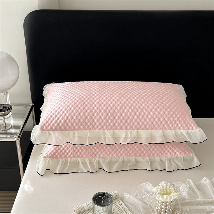 91家纺网 家纺一手货源 找家纺 梦舒羽 2026新款A类凉感冰豆豆凉席花边枕套宿舍一只装枕头套一对枕芯套 凉豆豆-仙气粉