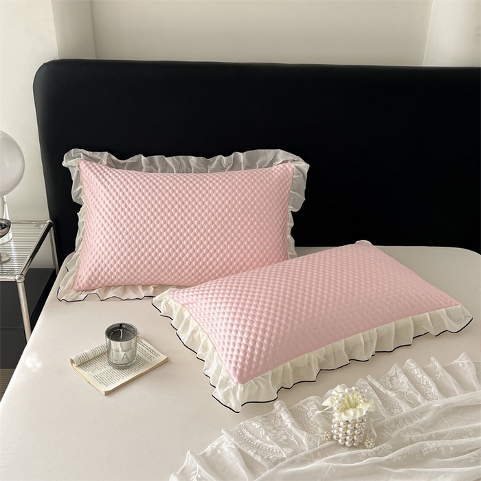 91家纺网 家纺一手货源 找家纺 梦舒羽 2026新款A类凉感冰豆豆凉席花边枕套宿舍一只装枕头套一对枕芯套 凉豆豆-仙气粉