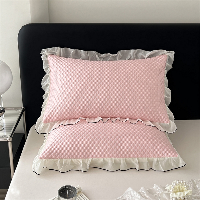 91家纺网 家纺一手货源 找家纺 梦舒羽 2026新款A类凉感冰豆豆凉席花边枕套宿舍一只装枕头套一对枕芯套 凉豆豆-仙气粉