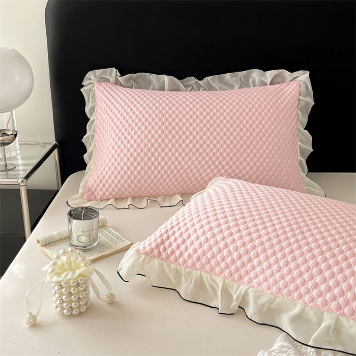 91家纺网 家纺一手货源 找家纺 梦舒羽 2026新款A类凉感冰豆豆凉席花边枕套宿舍一只装枕头套一对枕芯套 凉豆豆-仙气粉