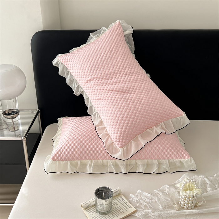 91家纺网 家纺一手货源 找家纺 梦舒羽 2026新款A类凉感冰豆豆凉席花边枕套宿舍一只装枕头套一对枕芯套 凉豆豆-仙气粉