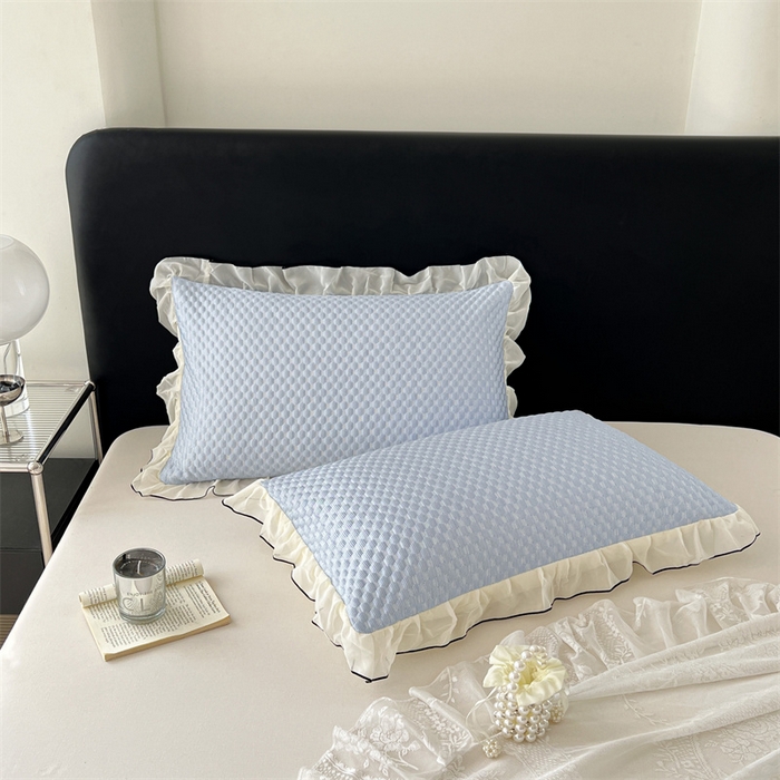 91家纺网 家纺一手货源 找家纺 梦舒羽 2026新款A类凉感冰豆豆凉席花边枕套宿舍一只装枕头套一对枕芯套 凉豆豆-宝石蓝