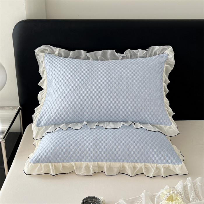 91家纺网 家纺一手货源 找家纺 梦舒羽 2026新款A类凉感冰豆豆凉席花边枕套宿舍一只装枕头套一对枕芯套 凉豆豆-宝石蓝