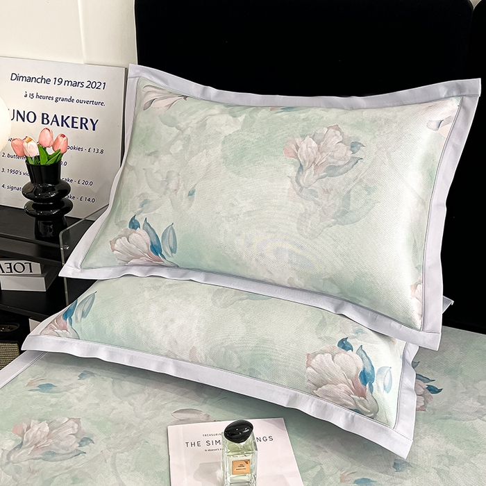 91家纺网 家纺一手货源 找家纺 倾慕家纺 2026新款A类数码印花冰泉丝凉席 玉兰雅韵青