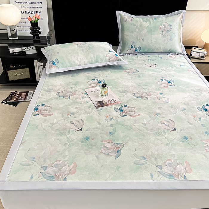 91家纺网 家纺一手货源 找家纺 倾慕家纺 2026新款A类数码印花冰泉丝凉席 玉兰雅韵青