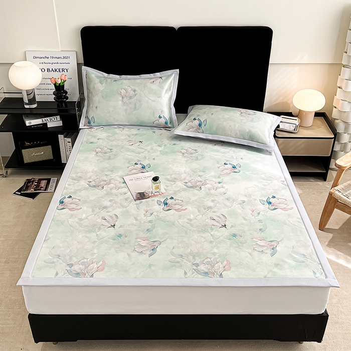 91家纺网 家纺一手货源 找家纺 倾慕家纺 2026新款A类数码印花冰泉丝凉席 玉兰雅韵青