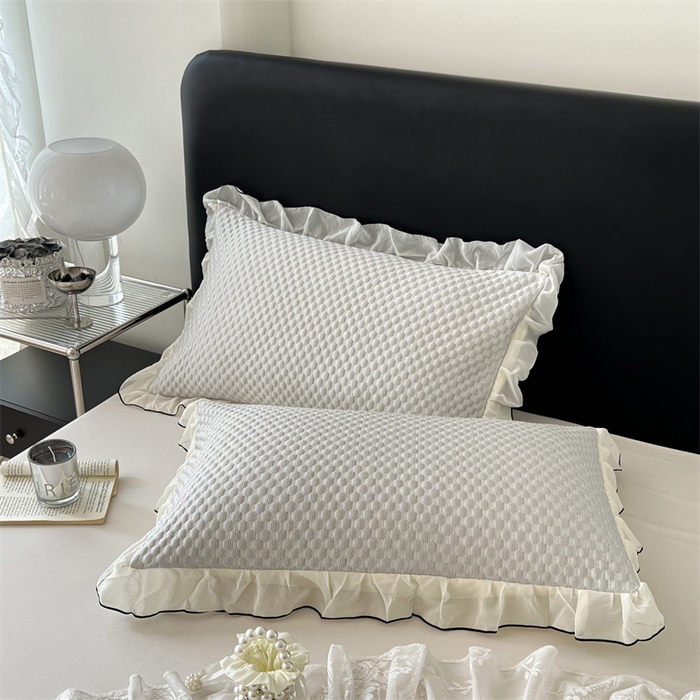 梦舒羽 2026新款A类凉感冰豆豆凉席花边枕套宿舍一只装枕头套一对枕芯套 凉豆豆-海盐灰