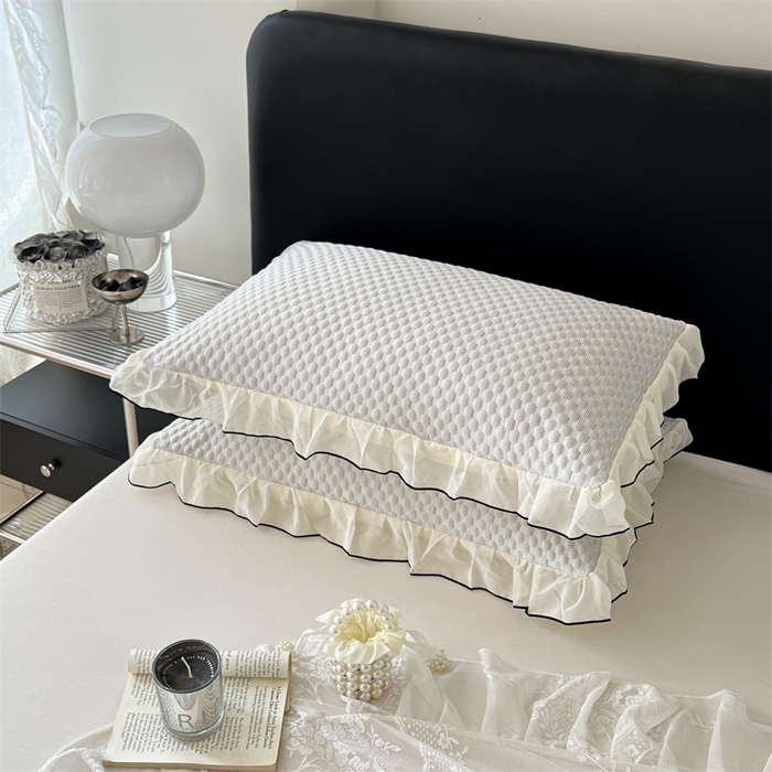 91家纺网 家纺一手货源 找家纺 梦舒羽 2026新款A类凉感冰豆豆凉席花边枕套宿舍一只装枕头套一对枕芯套 凉豆豆-海盐灰