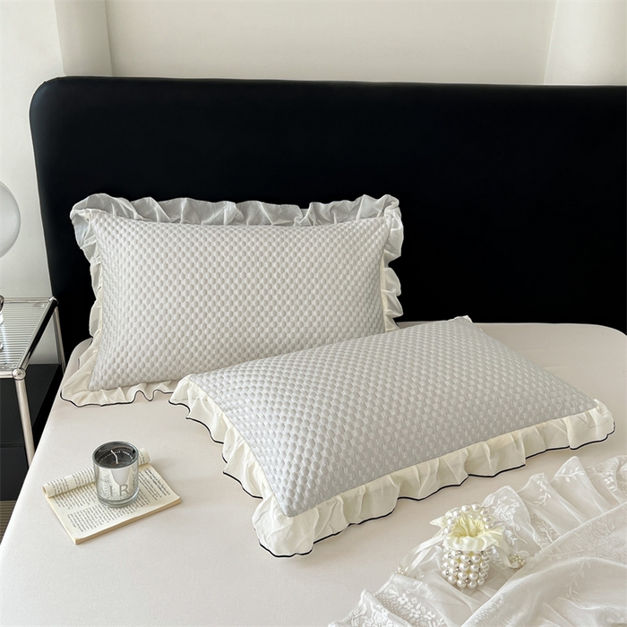 91家纺网 家纺一手货源 找家纺 梦舒羽 2026新款A类凉感冰豆豆凉席花边枕套宿舍一只装枕头套一对枕芯套 凉豆豆-海盐灰