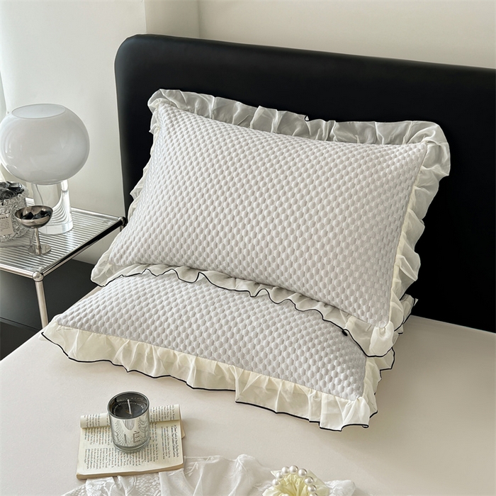 91家纺网 家纺一手货源 找家纺 梦舒羽 2026新款A类凉感冰豆豆凉席花边枕套宿舍一只装枕头套一对枕芯套 凉豆豆-海盐灰