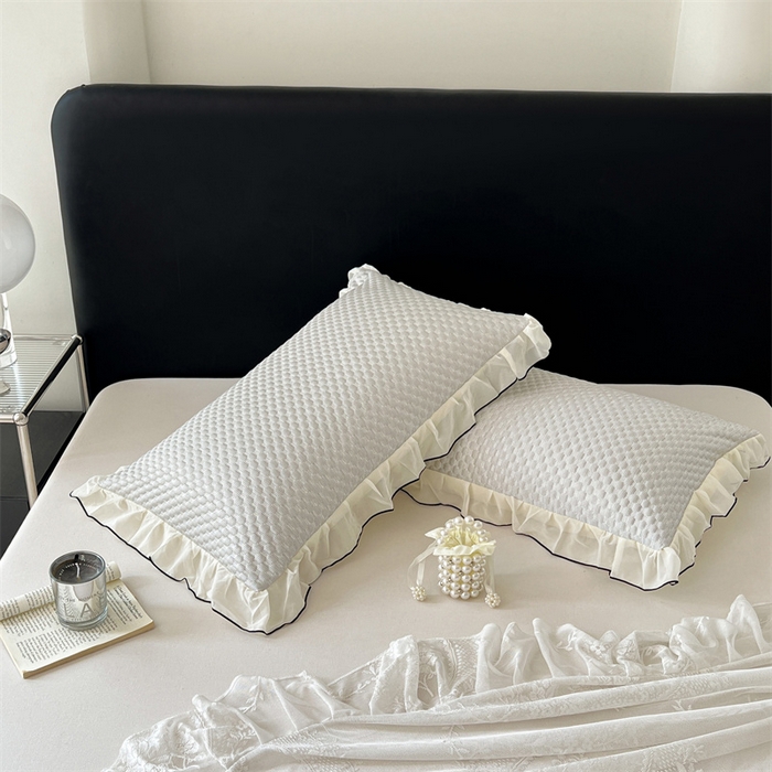 91家纺网 家纺一手货源 找家纺 梦舒羽 2026新款A类凉感冰豆豆凉席花边枕套宿舍一只装枕头套一对枕芯套 凉豆豆-海盐灰