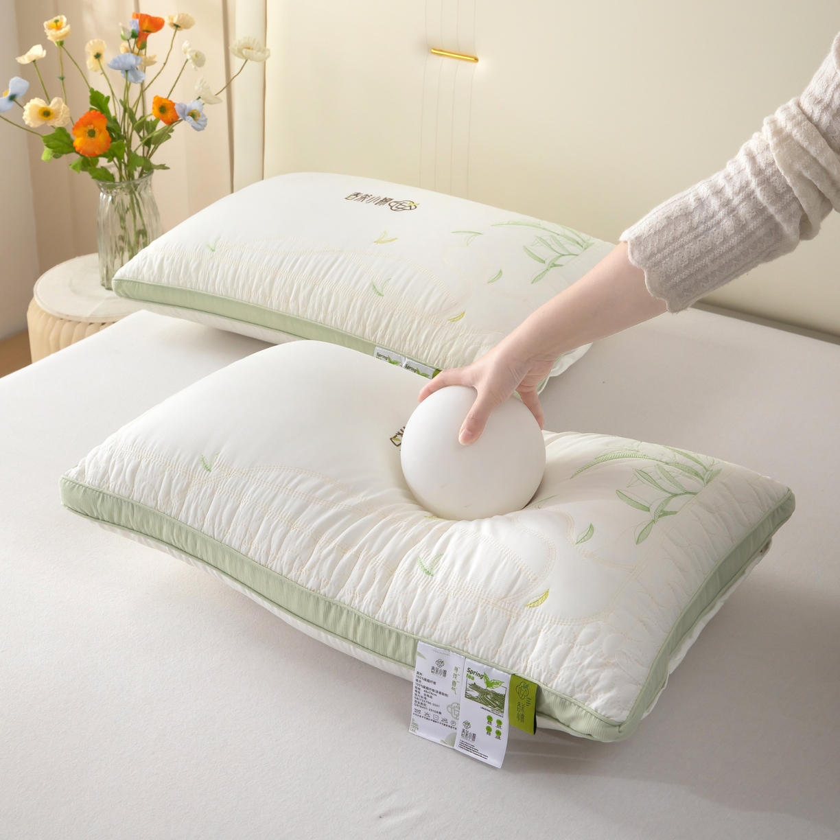 91家纺网 家纺一手货源 找家纺 九州枕芯 2026新款春茶小锦羽丝棉枕枕头枕芯 白色
