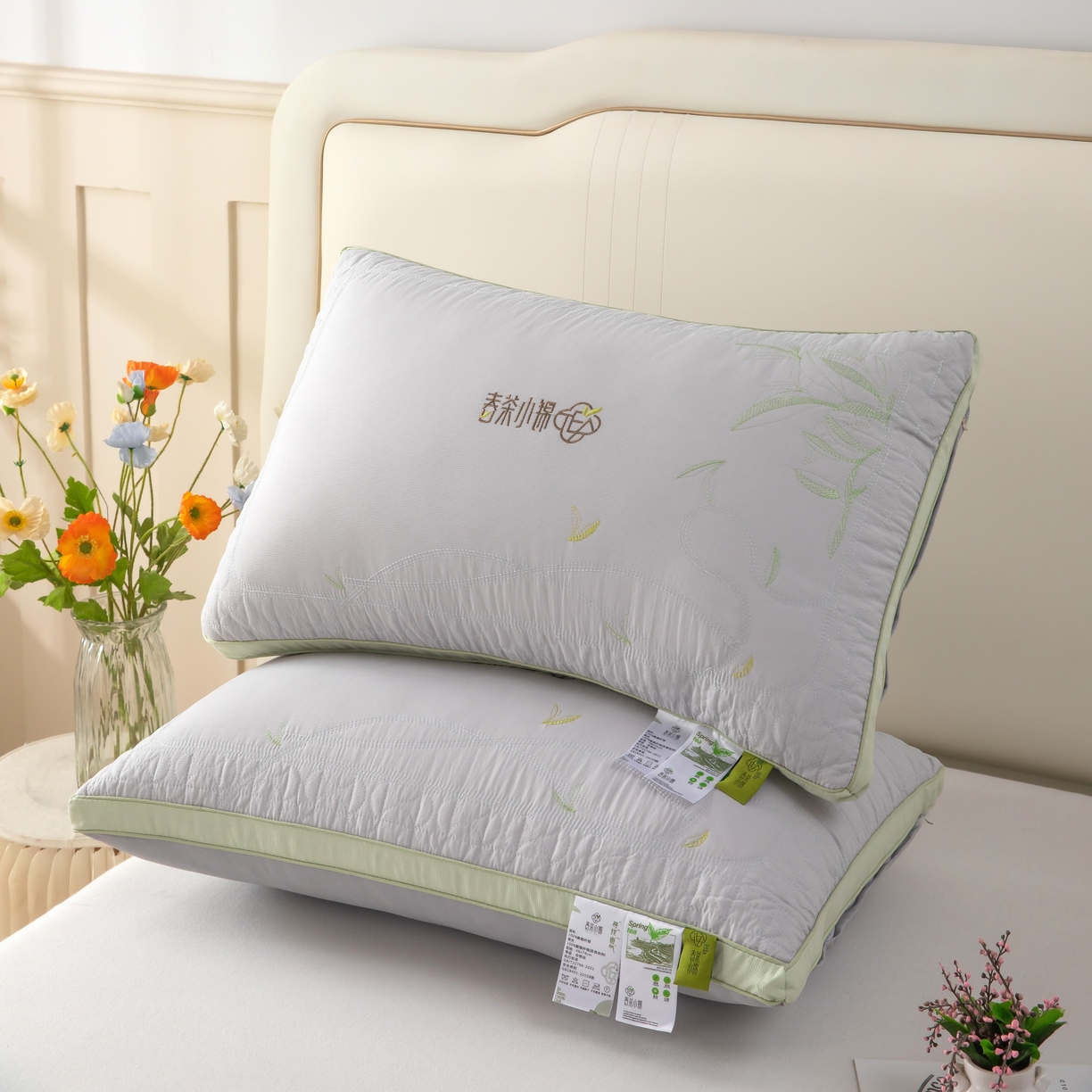 九州枕芯 2026新款春茶小锦羽丝棉枕枕头枕芯 灰色