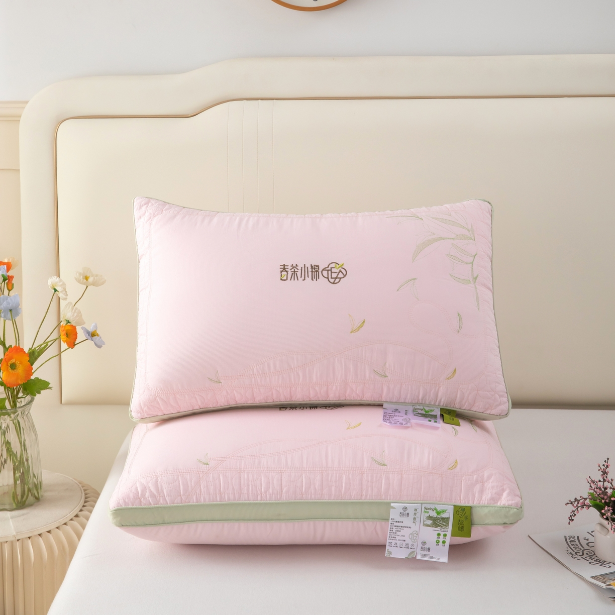 91家纺网 家纺一手货源 找家纺 九州枕芯 2026新款春茶小锦羽丝棉枕枕头枕芯 粉色