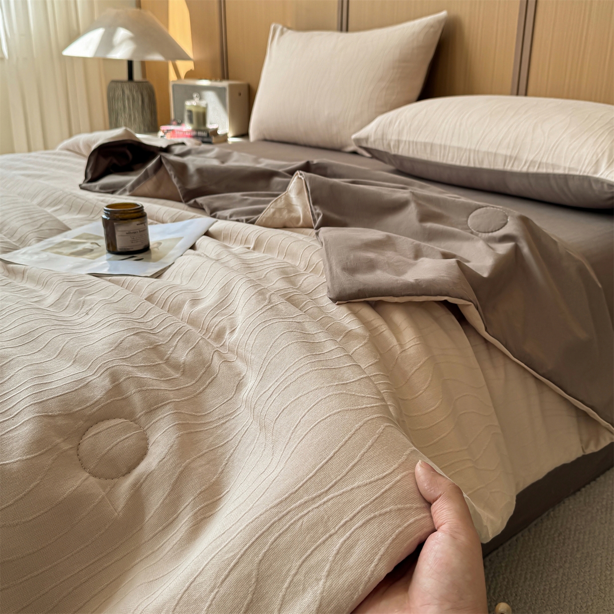 （总）灰鲸 2026春夏新款全棉三层纱色织提花大豆夏被夏凉被空调被