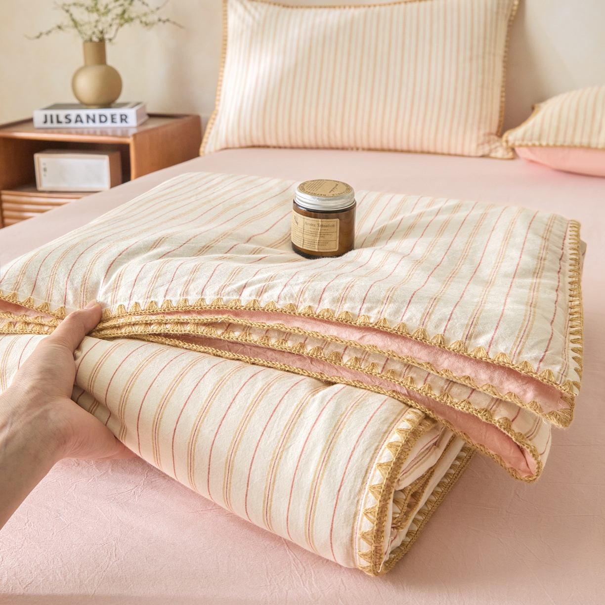 91家纺网 家纺一手货源 找家纺 （总）如一 2026新款全棉色织水洗棉条纹三角针夏被四件套