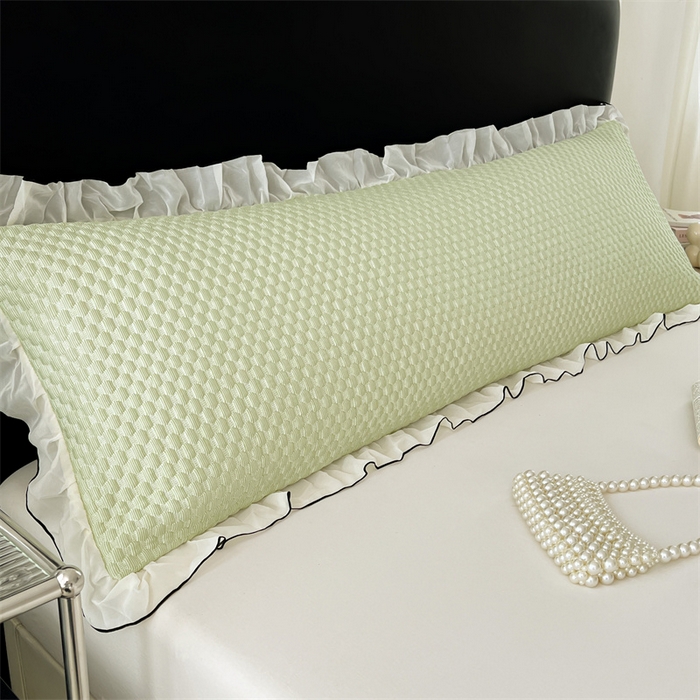 梦舒羽 2026新款A类凉感冰豆豆凉席花边冰丝枕套情侣双人1.8m枕头套加长枕芯套 凉豆豆-清澈绿
