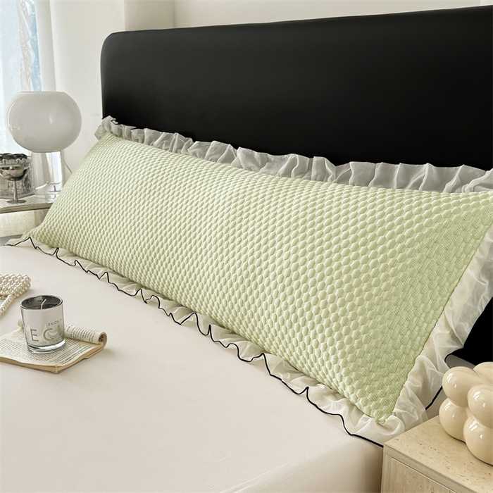 91家纺网 家纺一手货源 找家纺 梦舒羽 2026新款A类凉感冰豆豆凉席花边冰丝枕套情侣双人1.8m枕头套加长枕芯套 凉豆豆-清澈绿