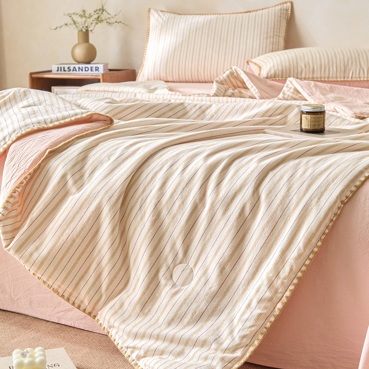 91家纺网 家纺一手货源 找家纺 （总）如一 2026新款全棉色织水洗棉条纹三角针夏被四件套