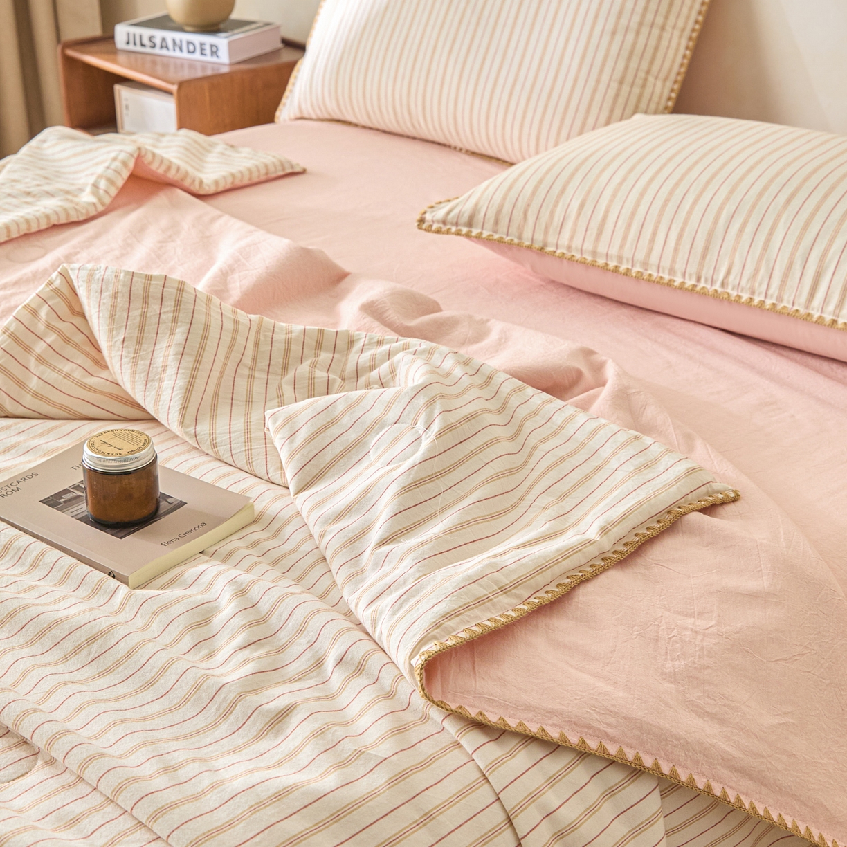 91家纺网 家纺一手货源 找家纺 （总）如一 2026新款全棉色织水洗棉条纹三角针夏被四件套