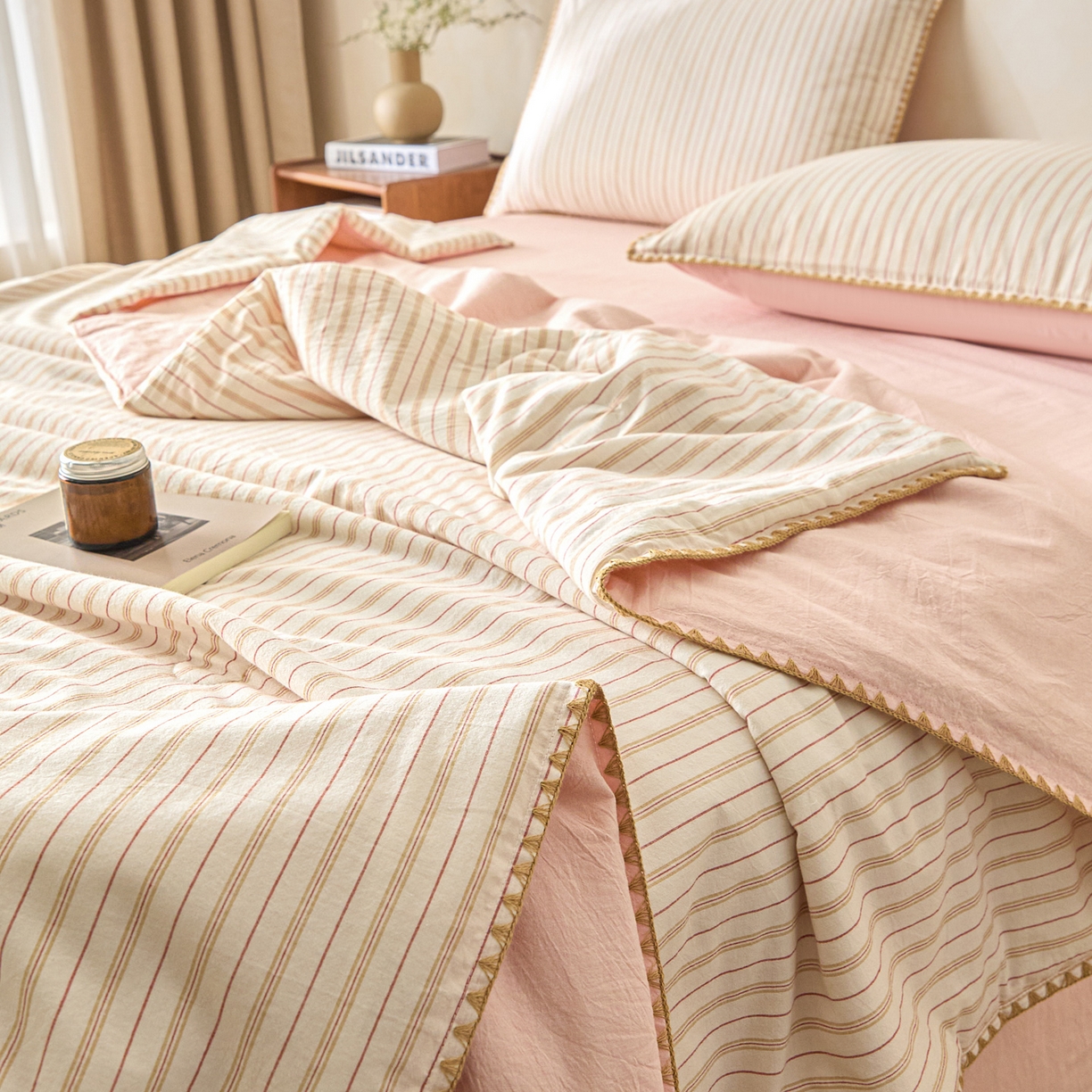 91家纺网 家纺一手货源 找家纺 （总）如一 2026新款全棉色织水洗棉条纹三角针夏被四件套