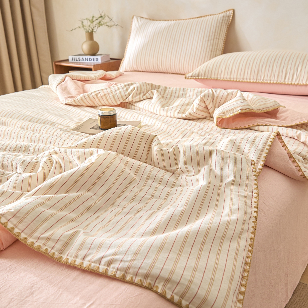 91家纺网 家纺一手货源 找家纺 （总）如一 2026新款全棉色织水洗棉条纹三角针夏被四件套