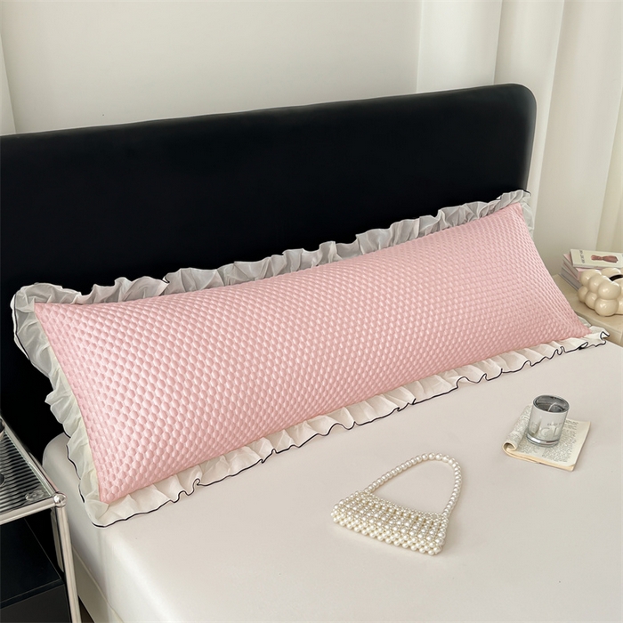 91家纺网 家纺一手货源 找家纺 梦舒羽 2026新款A类凉感冰豆豆凉席花边冰丝枕套情侣双人1.8m枕头套加长枕芯套 凉豆豆-仙气粉