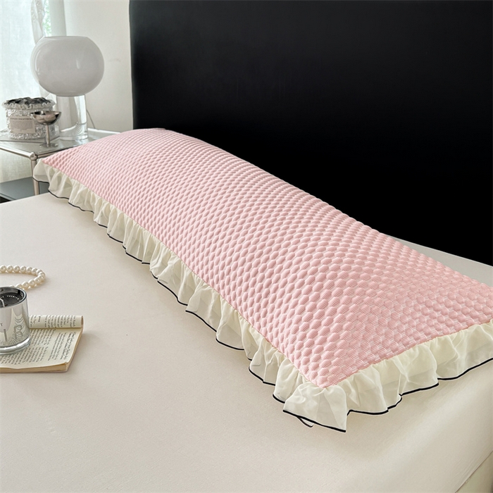 91家纺网 家纺一手货源 找家纺 梦舒羽 2026新款A类凉感冰豆豆凉席花边冰丝枕套情侣双人1.8m枕头套加长枕芯套 凉豆豆-仙气粉