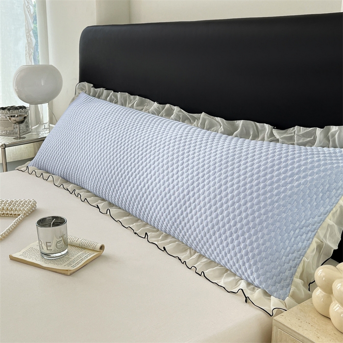 91家纺网 家纺一手货源 找家纺 梦舒羽 2026新款A类凉感冰豆豆凉席花边冰丝枕套情侣双人1.8m枕头套加长枕芯套 凉豆豆-宝石蓝