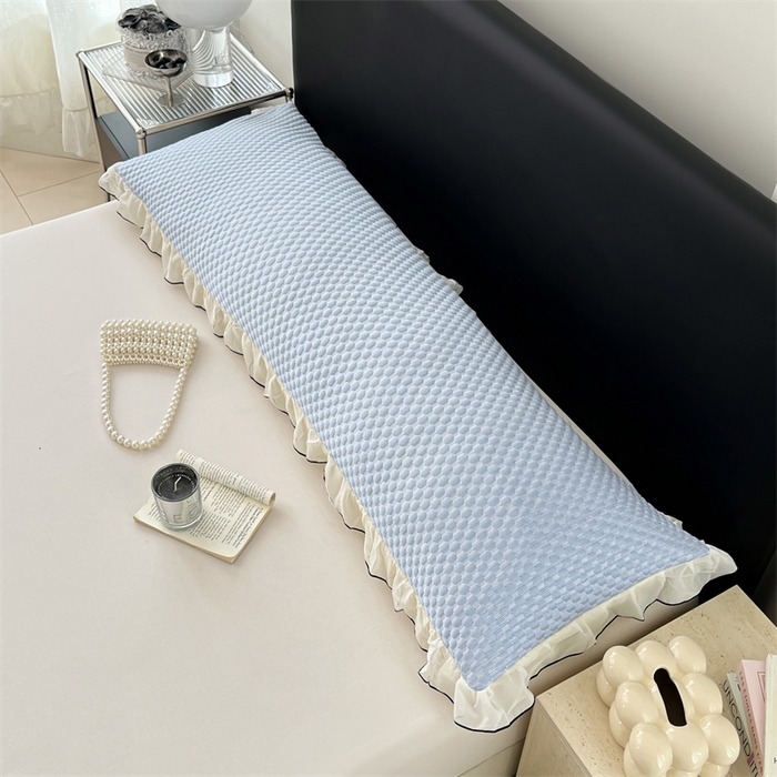 91家纺网 家纺一手货源 找家纺 梦舒羽 2026新款A类凉感冰豆豆凉席花边冰丝枕套情侣双人1.8m枕头套加长枕芯套 凉豆豆-宝石蓝