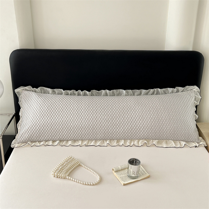 91家纺网 家纺一手货源 找家纺 梦舒羽 2026新款A类凉感冰豆豆凉席花边冰丝枕套情侣双人1.8m枕头套加长枕芯套 凉豆豆-海盐灰