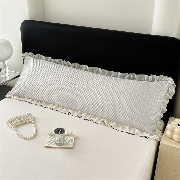 91家纺网 家纺一手货源 找家纺 梦舒羽 2026新款A类凉感冰豆豆凉席花边冰丝枕套情侣双人1.8m枕头套加长枕芯套 凉豆豆-海盐灰