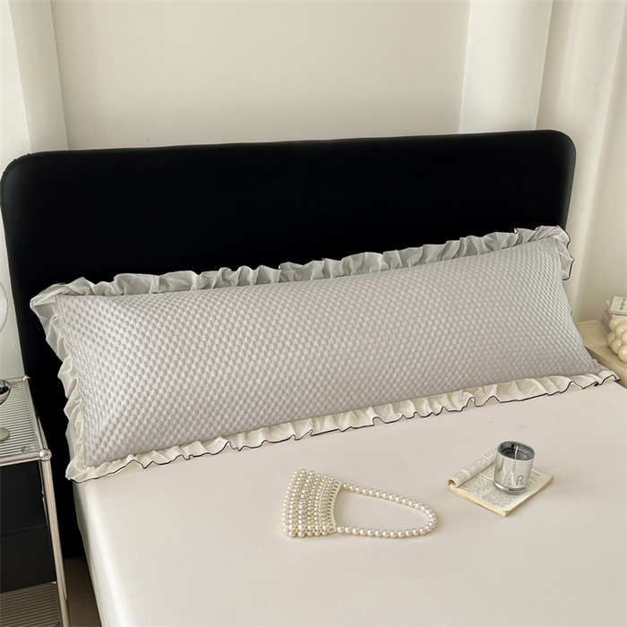 91家纺网 家纺一手货源 找家纺 梦舒羽 2026新款A类凉感冰豆豆凉席花边冰丝枕套情侣双人1.8m枕头套加长枕芯套 凉豆豆-海盐灰