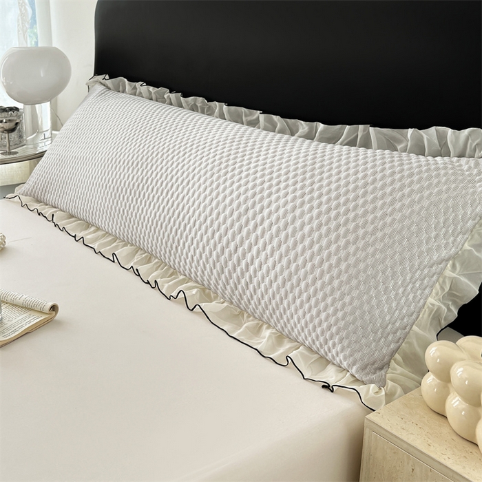 91家纺网 家纺一手货源 找家纺 梦舒羽 2026新款A类凉感冰豆豆凉席花边冰丝枕套情侣双人1.8m枕头套加长枕芯套 凉豆豆-海盐灰